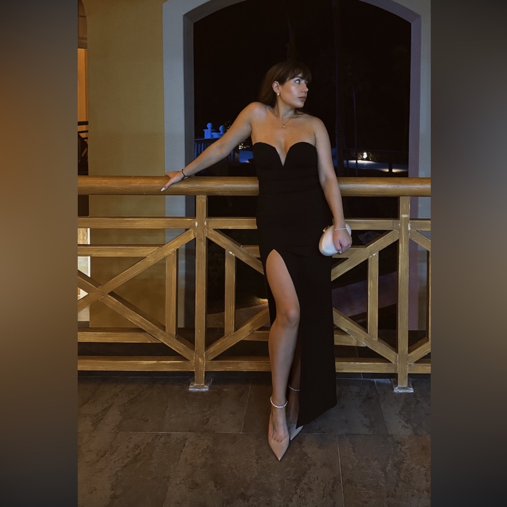 Superdown Black Strapless Dress with High Slit